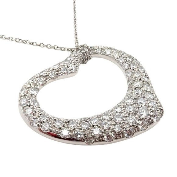 Authentic! Tiffany & Co Elsa Peretti Platinum Diamond Large Open Heart Necklace - Picture 8 of 9